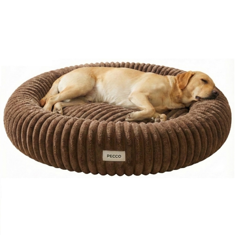 Pecco Luxe hondenmand - Orthopedisch - Rond 100 cm - Bruin rib — afbeelding 1